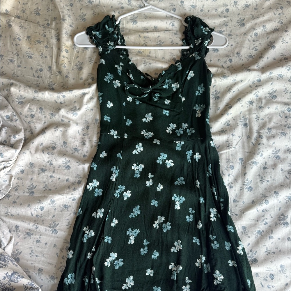 Reformation Dark Green Floral Mini Dress